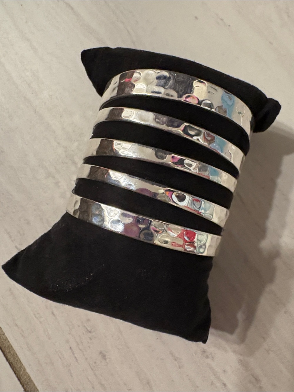 Rustic Cuff Hammered Silver Tone Cuff Bracelet - Black Accents
